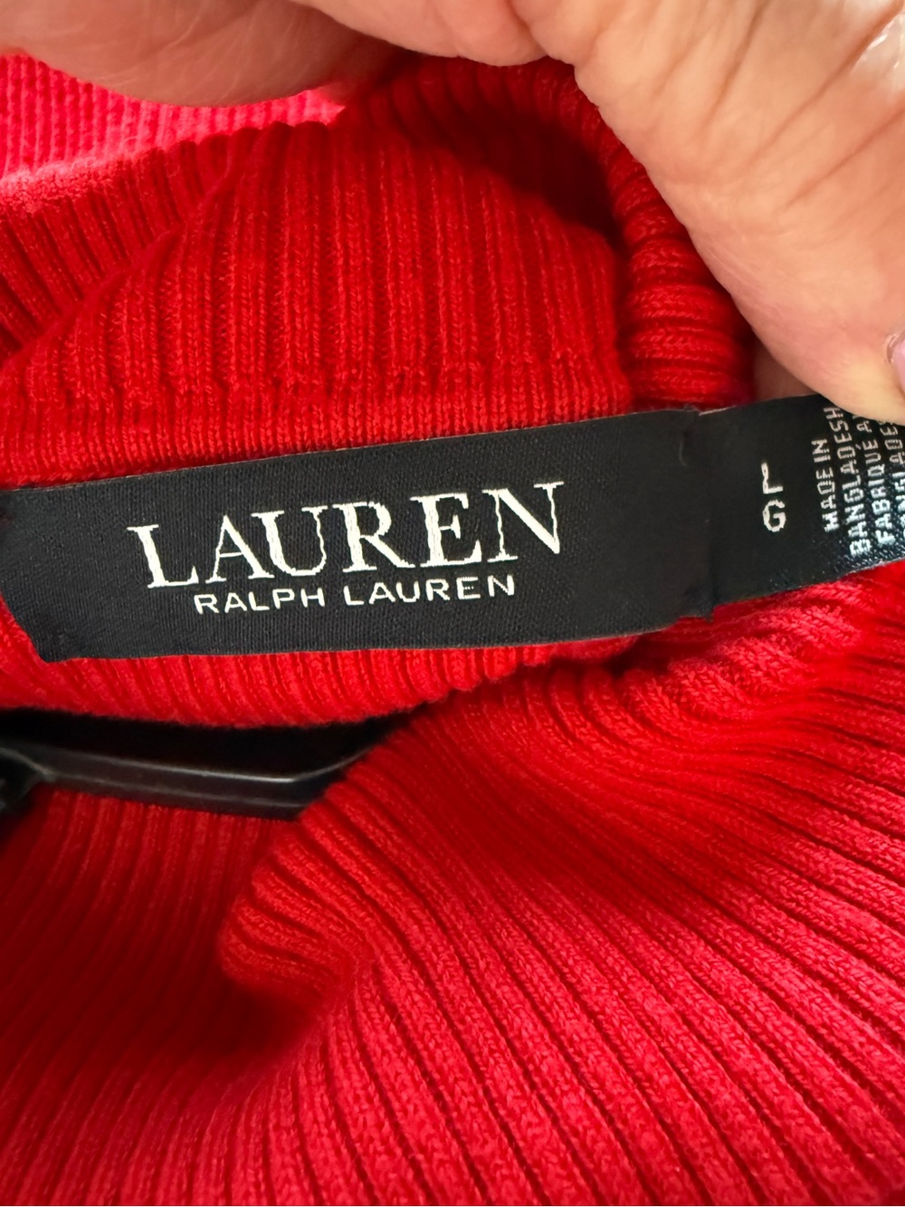 Lauren Ralph Lauren Red Ribbed Turtleneck Sweater Gold Logo Plaque Size L - Picture 5 of 9